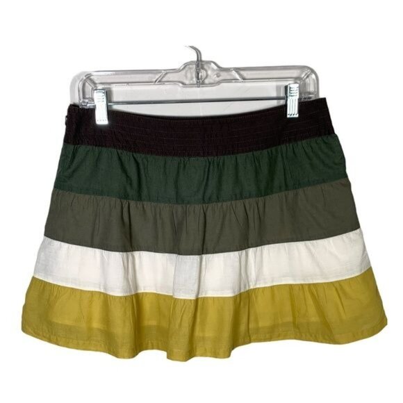 American Eagle Tiered Flare Mini Skirt Size 6 Small Green Stripe Boho - Picture 4 of 11